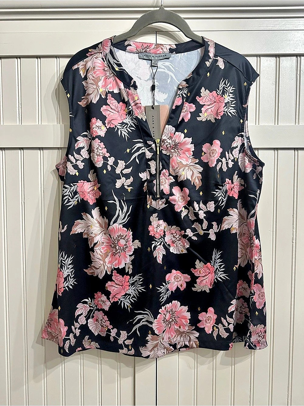 Alex & Parker Floral Edit Floral Blouse in Black & Pink Size 1X NWT